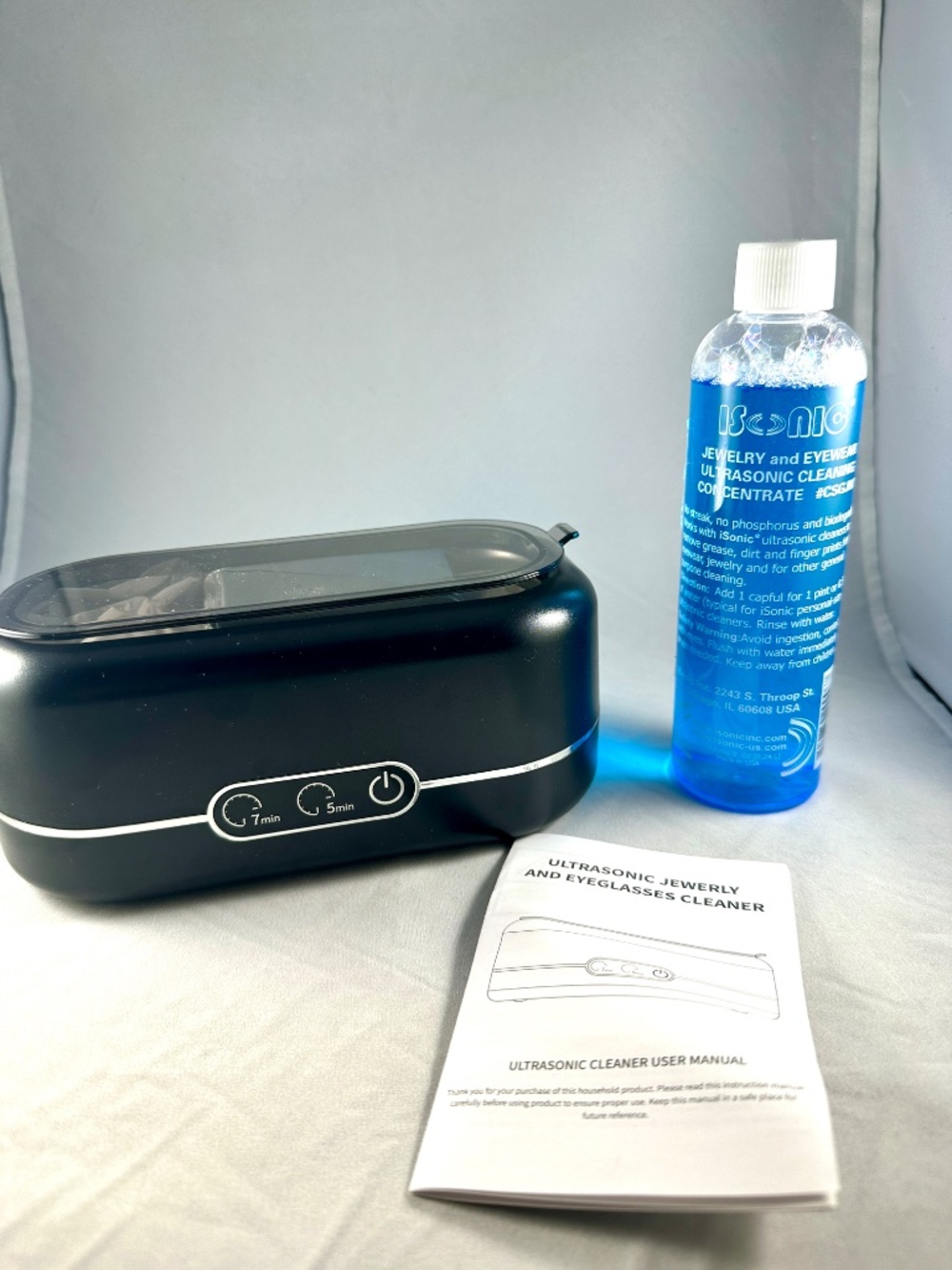 Ultrasonic Jewelry & Eyeglass Cleaner with iSonic Cleaning Solution - New In Box
